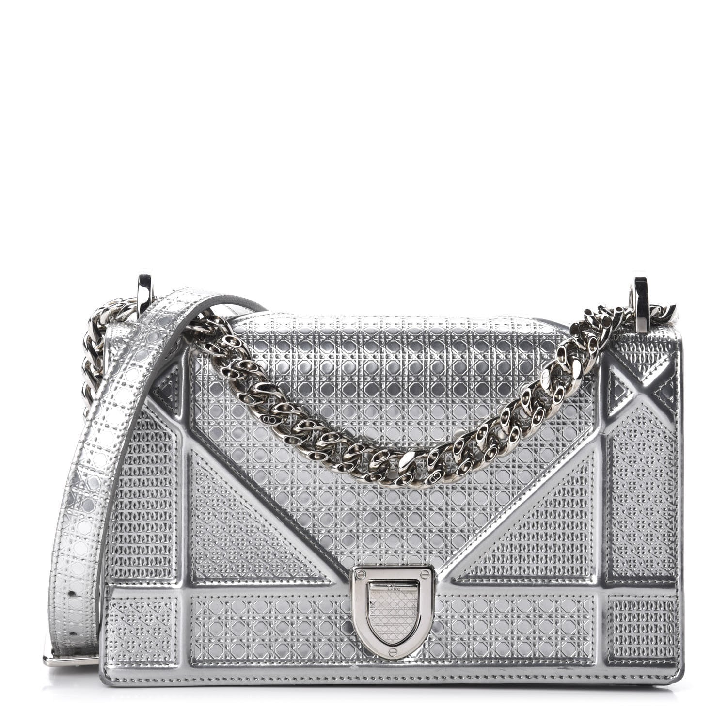 Christian Dior Metallic Patent Micro-Cannage Small Diorama Flap Bag Silver 1 of 8