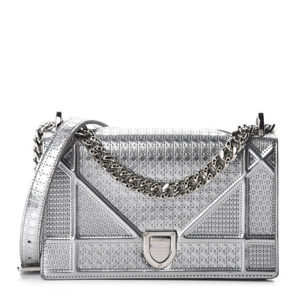 Christian Dior Metallic Patent Micro-Cannage Small Diorama Flap Bag Silver 1 of 8