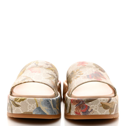 Gucci GG Supreme Monogram Water Flora Angelina Platform Slide Sandals 39.5 Beige White Multicolor 2 of 9