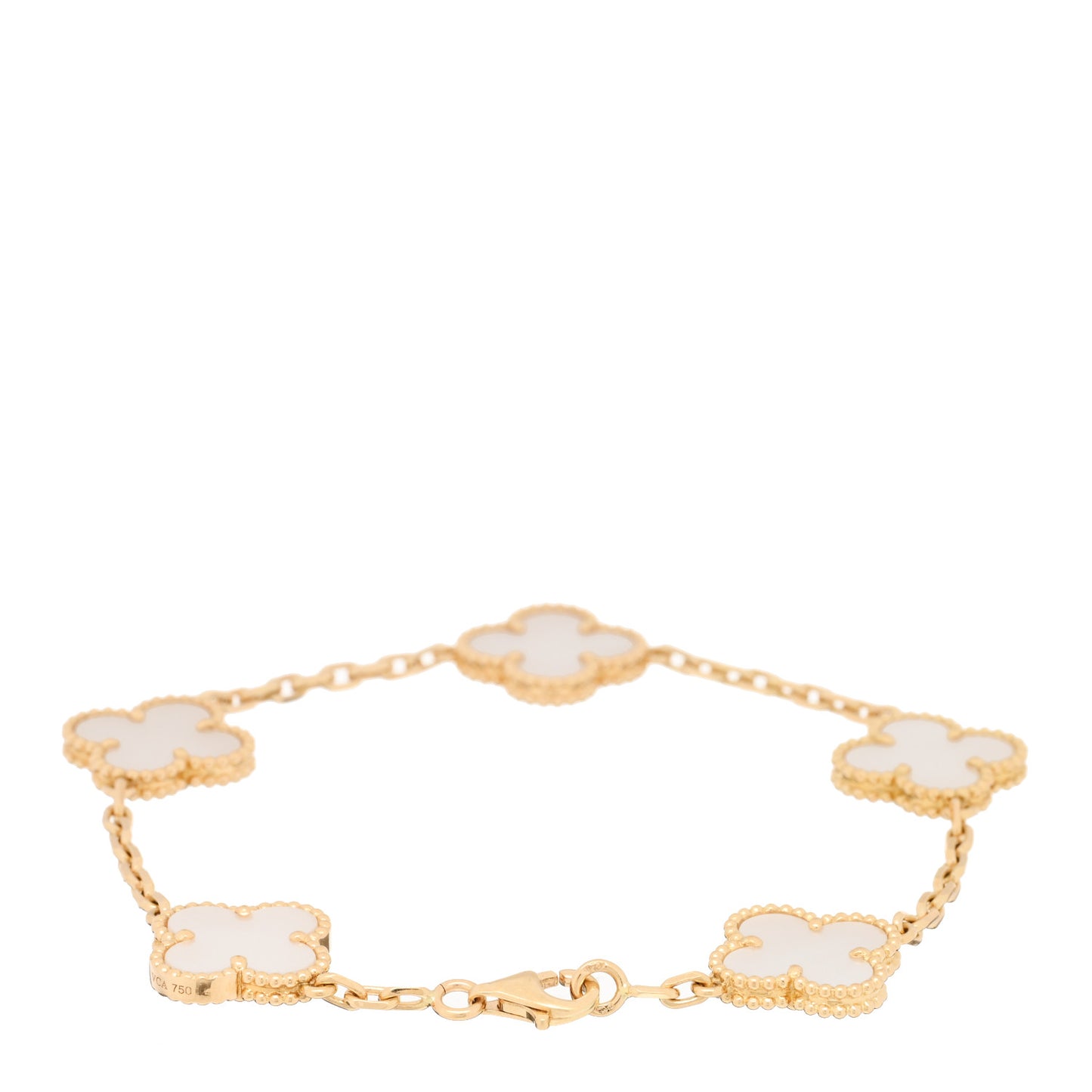 18K Yellow Gold Mother of Pearl 5 Motifs Vintage Alhambra Bracelet