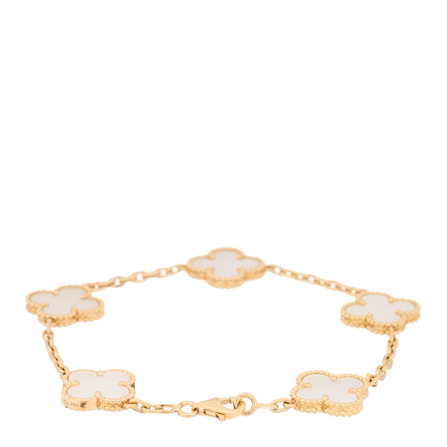 Van Cleef & Arpels 18K Yellow Gold Mother of Pearl 5 Motifs Vintage Alhambra Bracelet 3 of 5