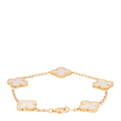 Van Cleef & Arpels 18K Yellow Gold Mother of Pearl 5 Motifs Vintage Alhambra Bracelet 3 of 5
