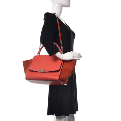 Celine Drummed Calfskin Suede Medium Trapeze Vermillion 2 of 13