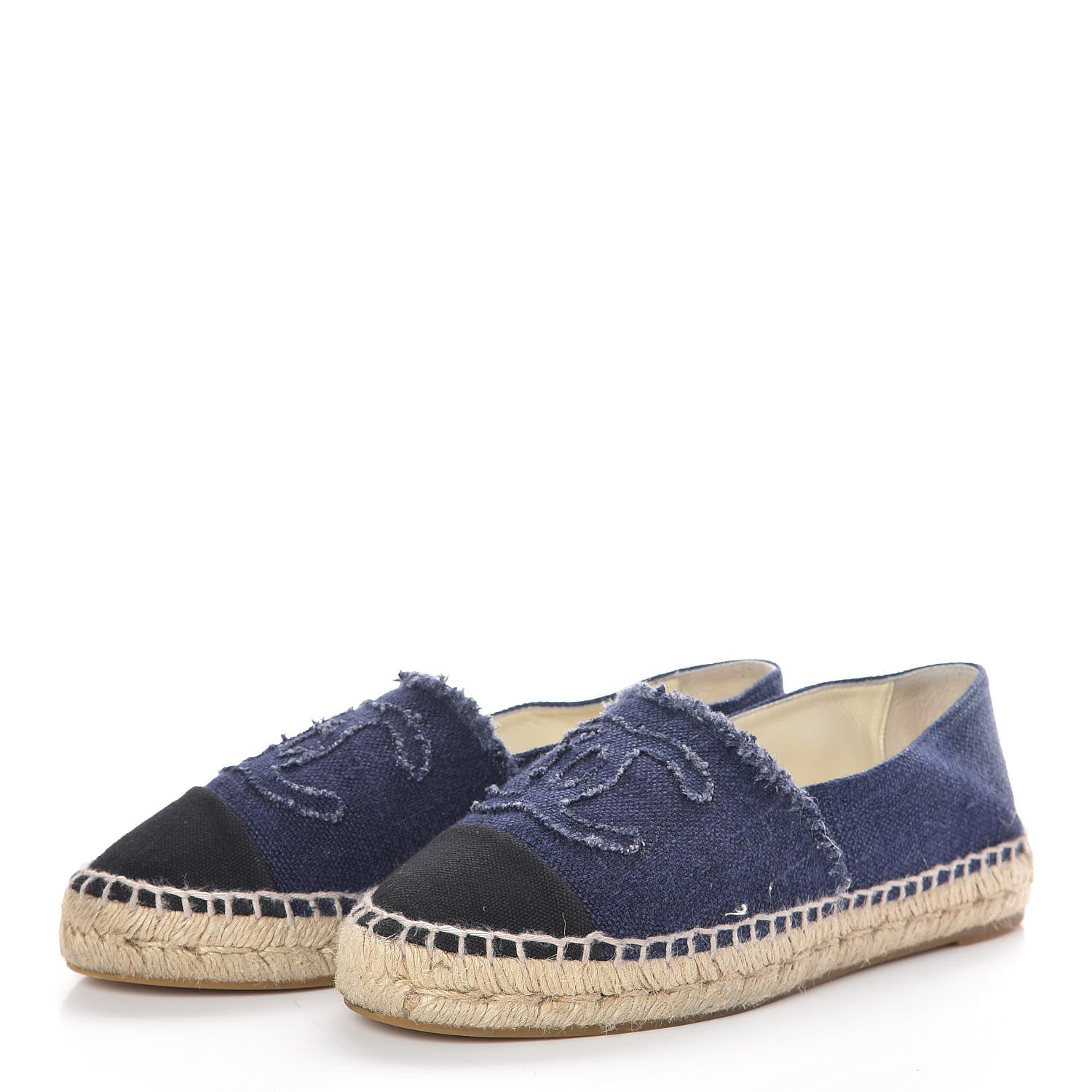 Chanel Denim Toile CC Espadrilles 38 Navy Black 3 of 11