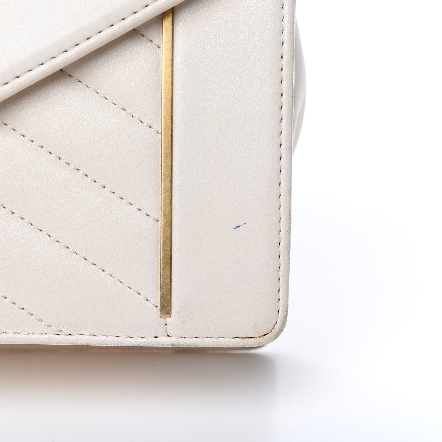 Lambskin Reversed Chevron Quilted Flap White