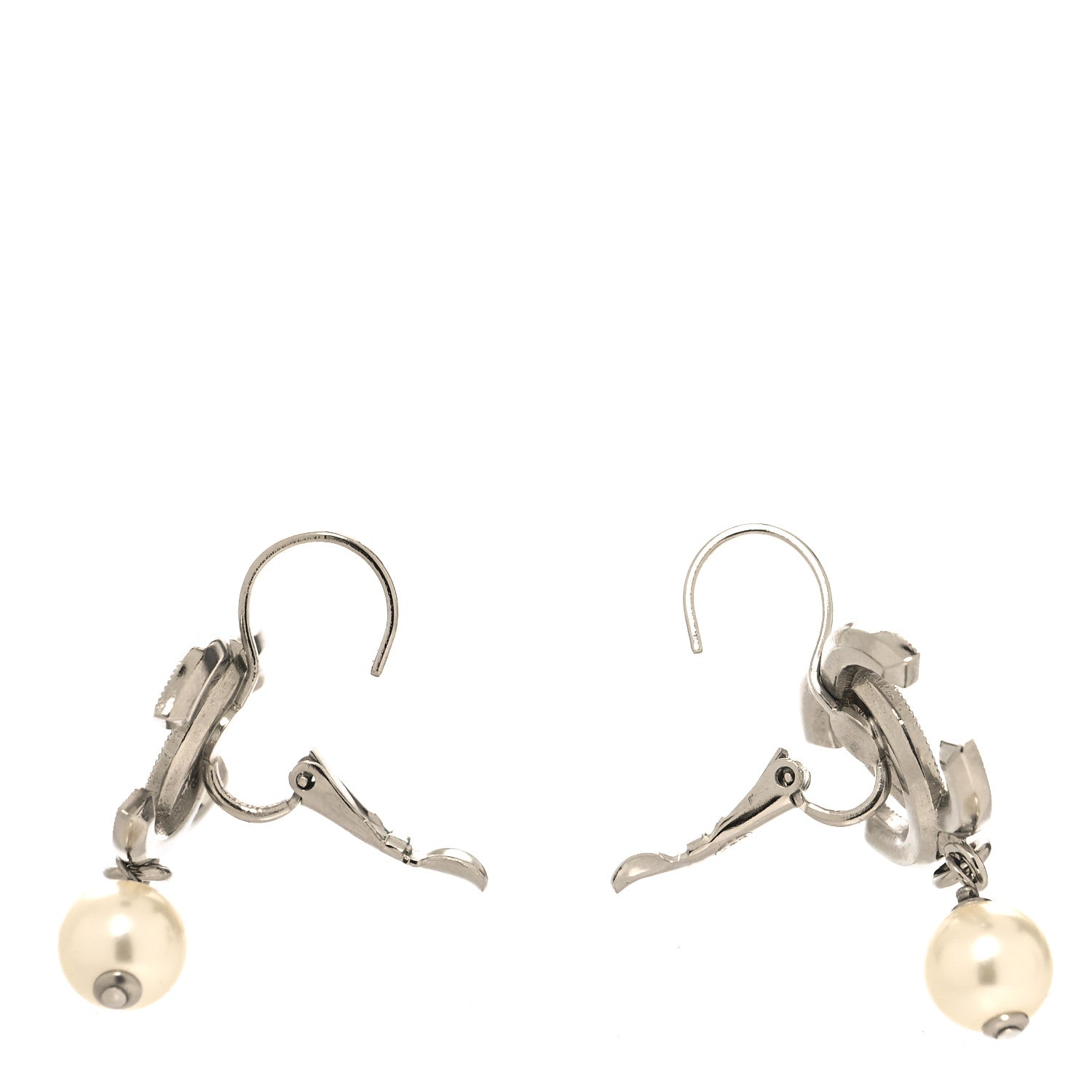 Chanel Crystal Pearl CC Drop Earrings Silver 2 of 4