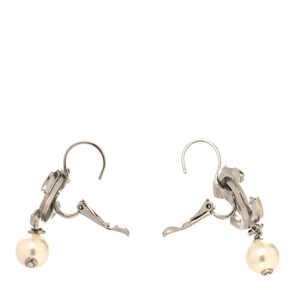 Chanel Crystal Pearl CC Drop Earrings Silver 2 of 4