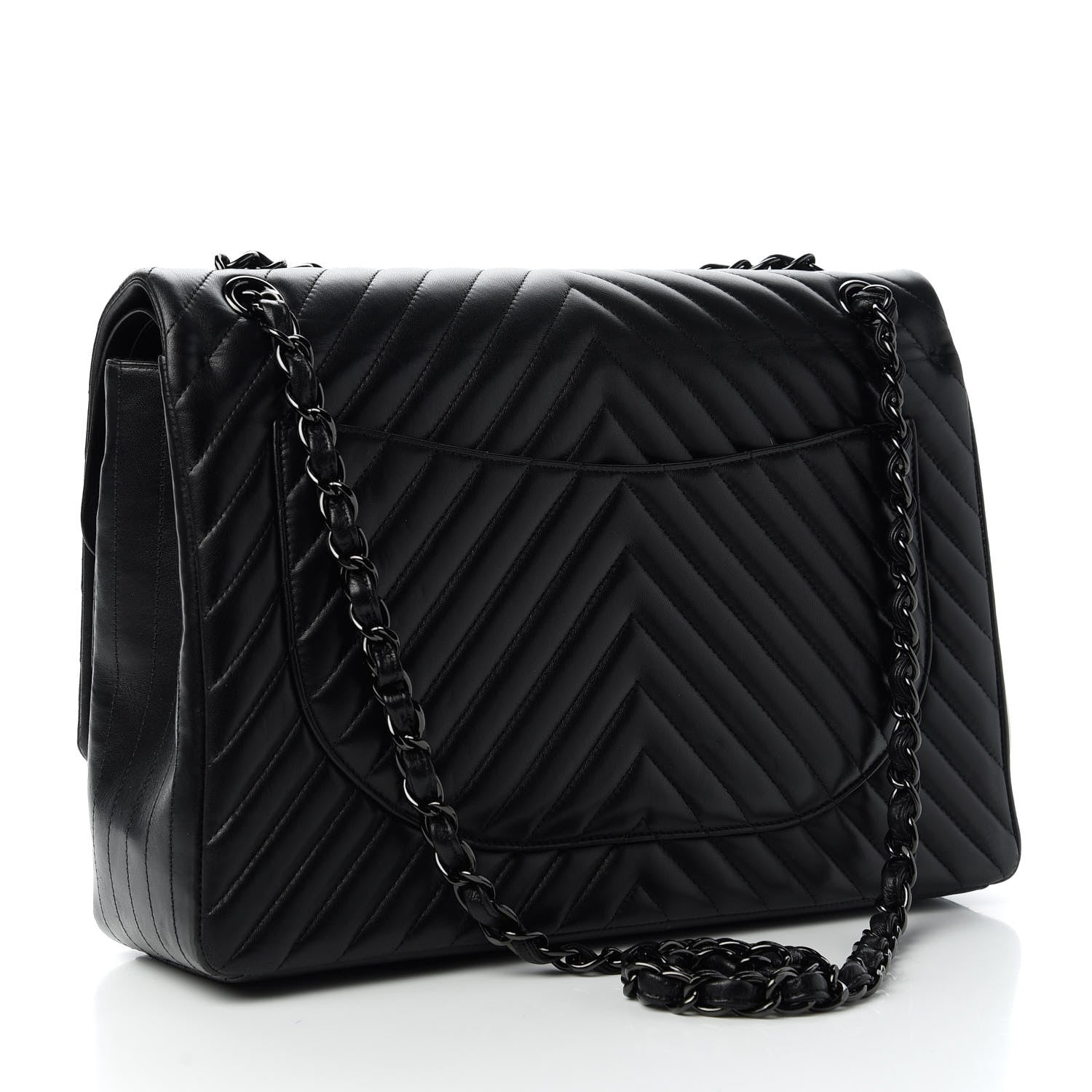 Chanel Lambskin Chevron Quilted Maxi Double Flap So Black 3 of 11