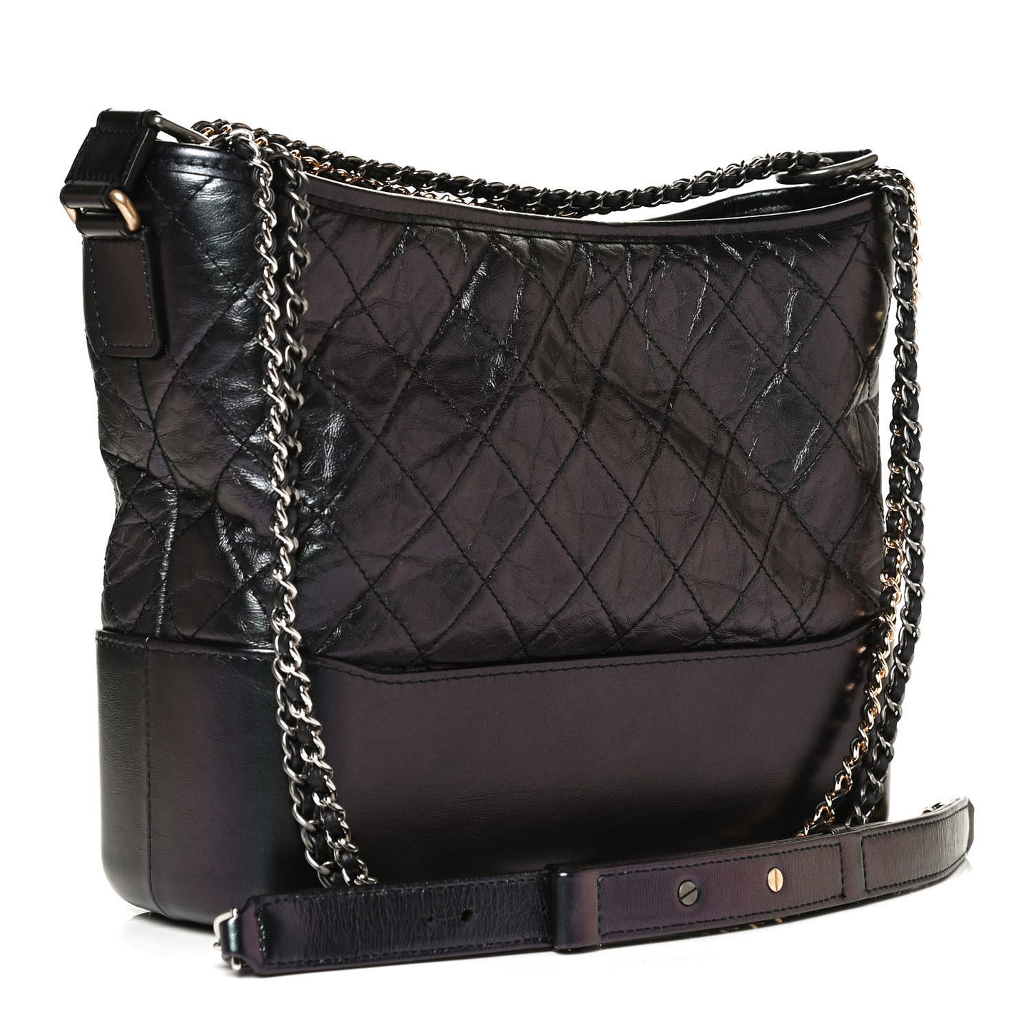 Iridescent Aged Calfskin Quilted Medium Gabrielle Hobo Black