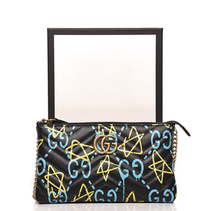 Gucci Calfskin Matelasse Printed Mini GucciGhost GG Marmont Chain Bag Black New Acquamarine 7 of 7