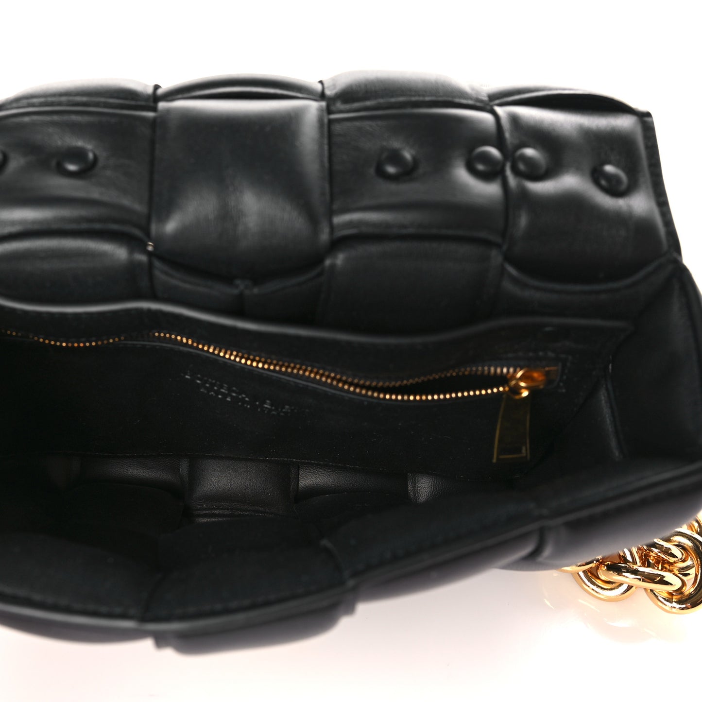 Lambskin Maxi Intreccio Padded Chain Cassette Crossbody Bag Black