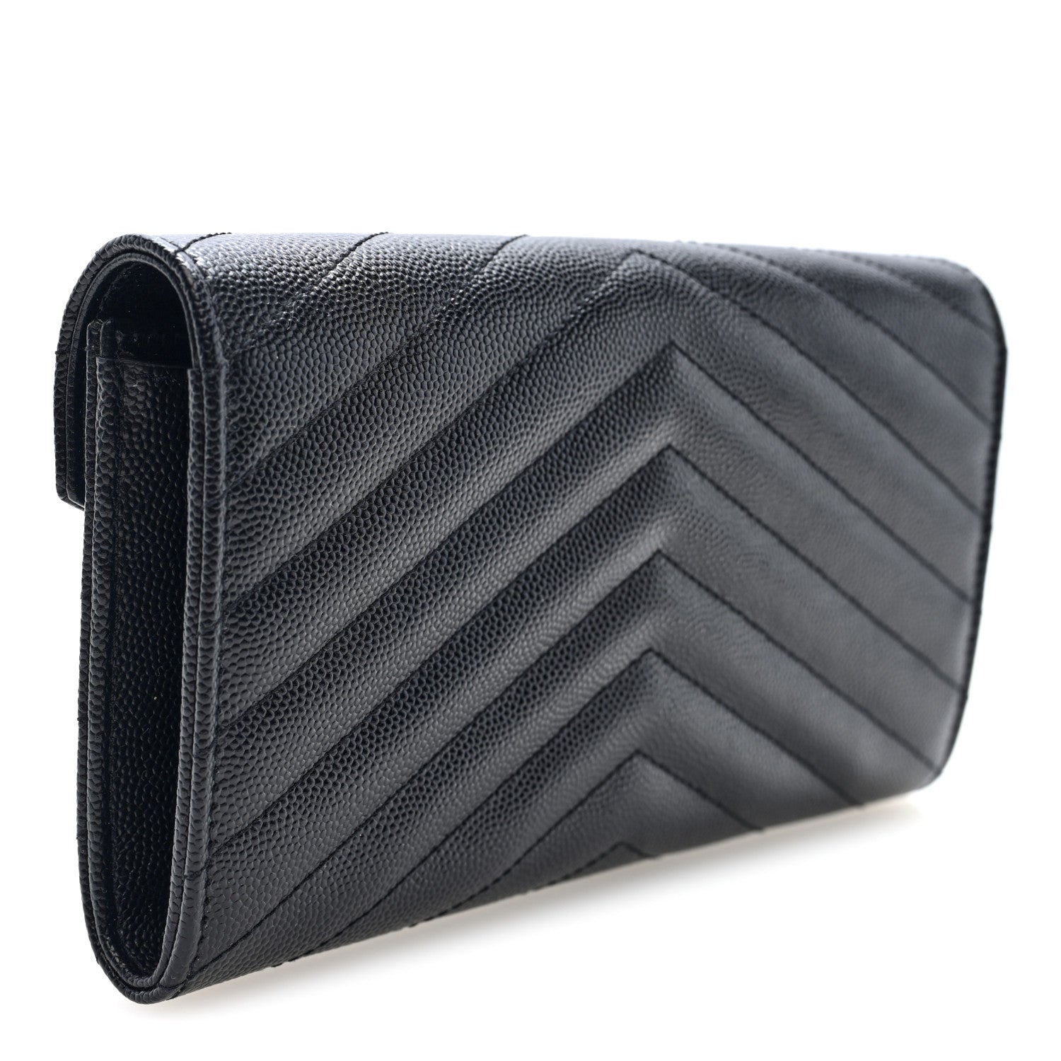 Saint Laurent Grain De Poudre Matelasse Chevron Monogram Flap Wallet Black 3 of 6