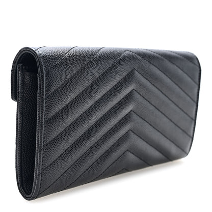 Saint Laurent Grain De Poudre Matelasse Chevron Monogram Flap Wallet Black 3 of 6