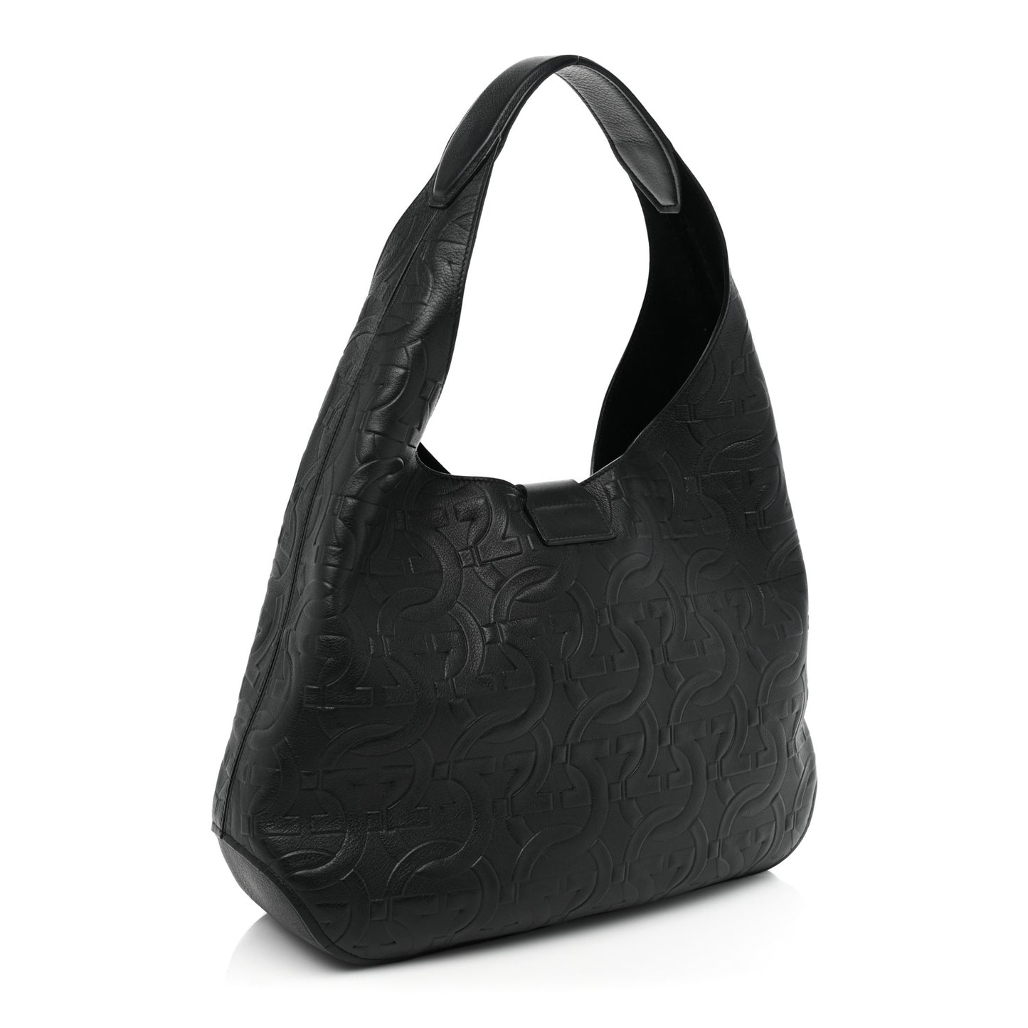 Calfskin Embossed Gancini Hobo Black