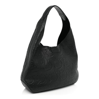 Salvatore Ferragamo Calfskin Embossed Gancini Hobo Black 3 of 16