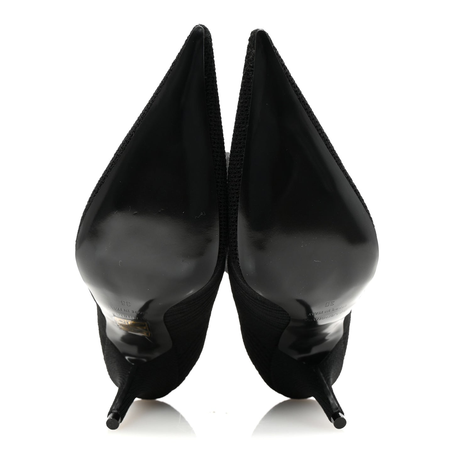 Textured Recycled Knit Logo Extreme Pointed Toe Knife 2.0 Booties 36 Black