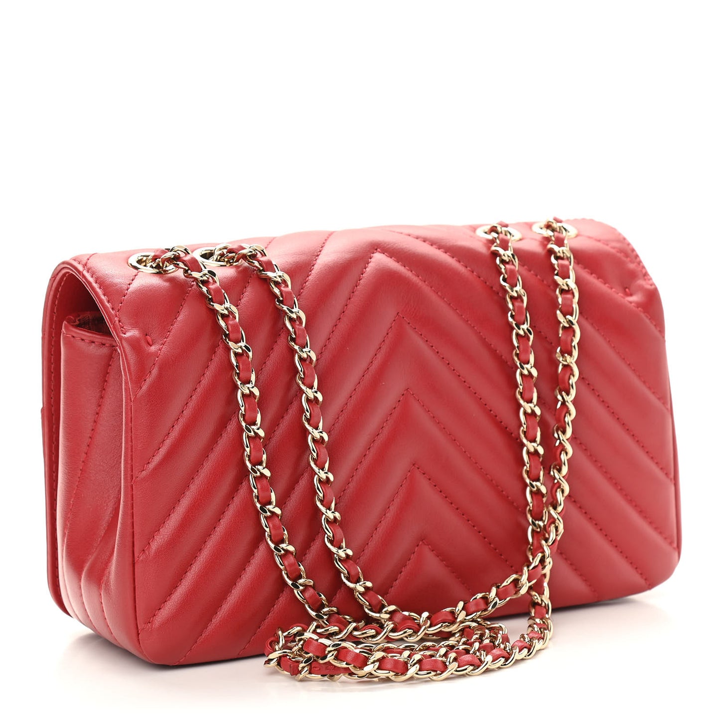 Calfskin Chevron Quilted Mini Statement Flap Red
