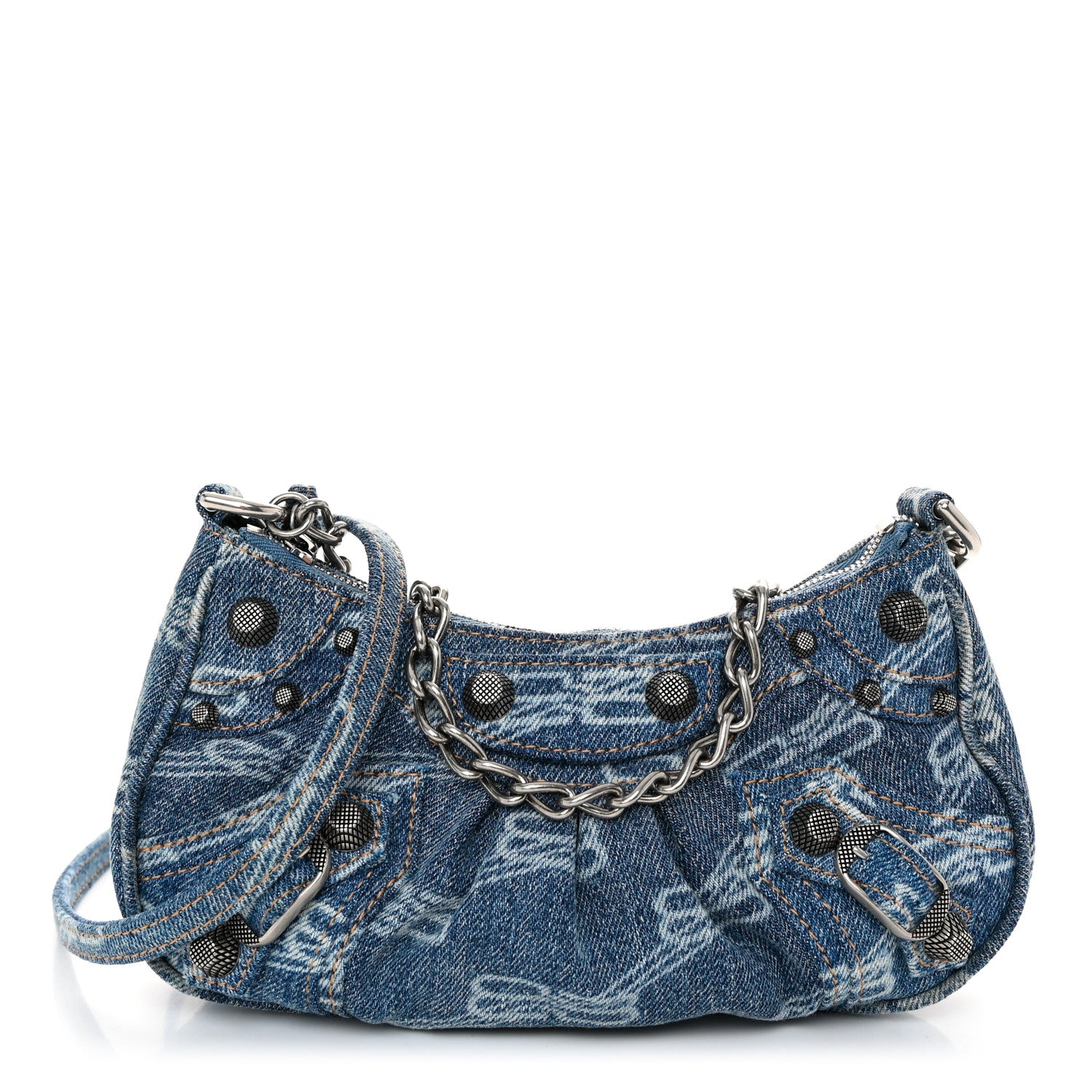 Balenciaga Bleached Denim BB Monogram Le Cagole Mini Purse With Chain Blue 1 of 11