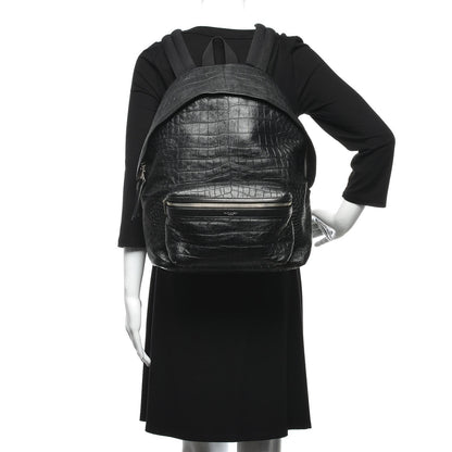 Saint Laurent Calfskin Crocodile Embossed City Backpack Black 3 of 8