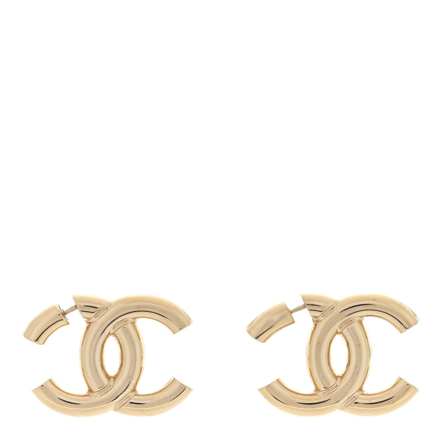 Chanel Metal Large CC Earrings Light Gold 1 of 3