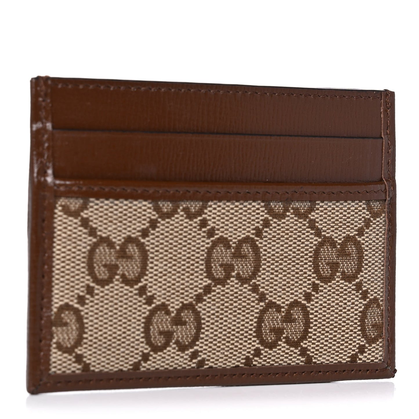 X GUCCI GG Monogram Azalea Calfskin Neo Classic Card Holder Beige Ebony Brown Sugar