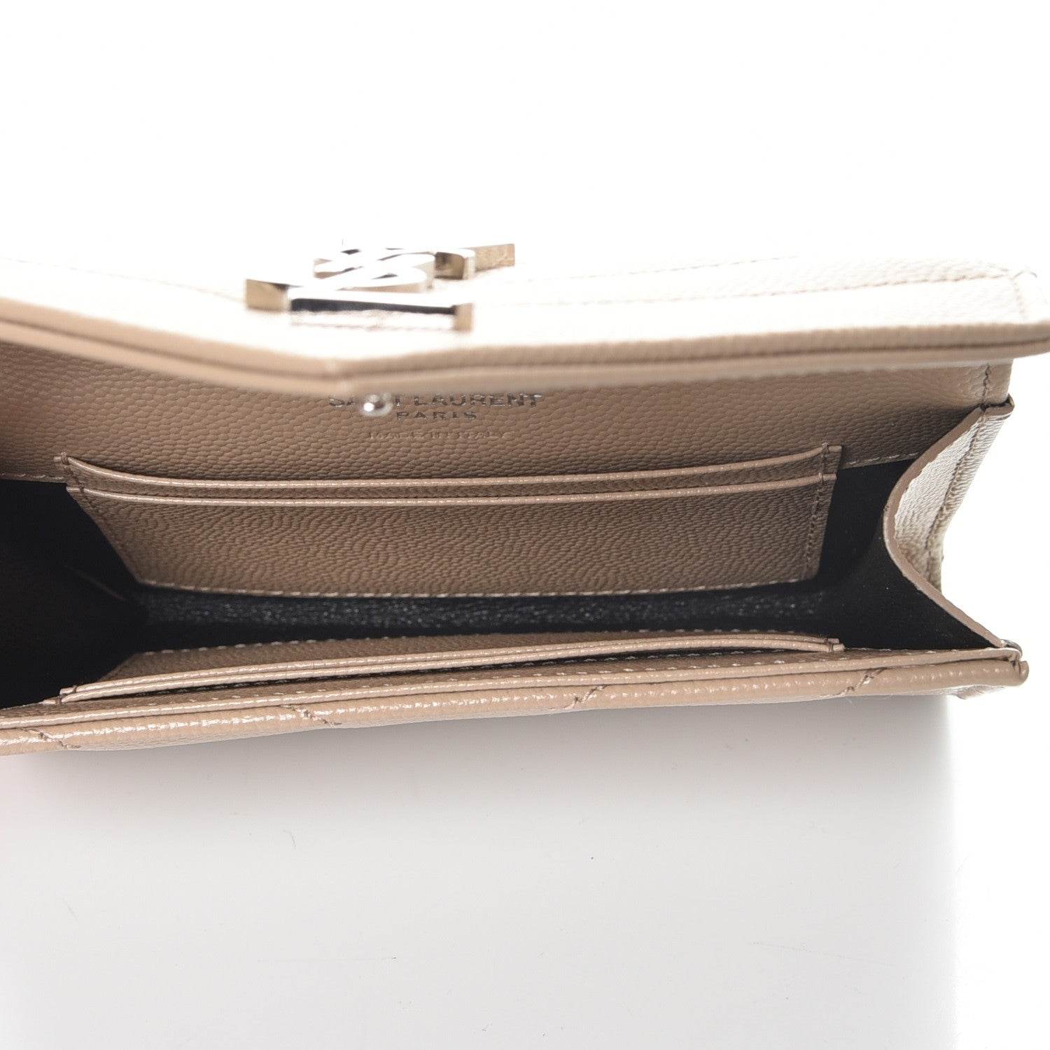 Saint Laurent Grain De Poudre Matelasse Chevron Small Monogram Envelope Wallet Dark Beige 5 of 9