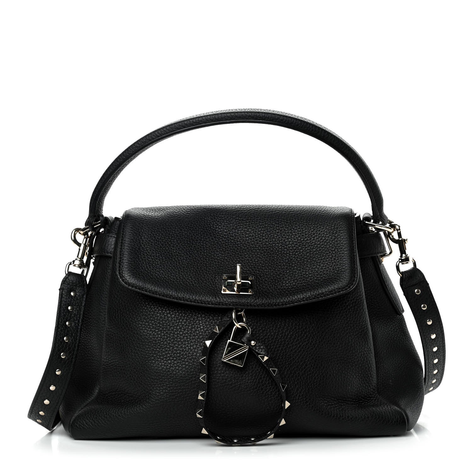 Valentino Garavani Grained Lagun Calfskin Rockstud Twiny Top Handle Bag Black 1 of 9