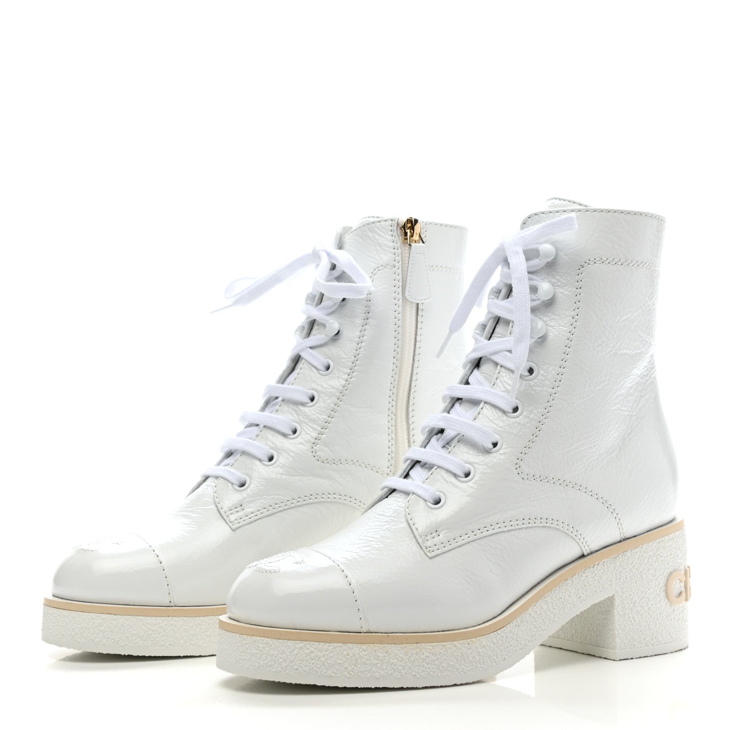 Chanel Shiny Crumpled Lambskin Lace Up Combat Boots 35.5 White 3 of 7