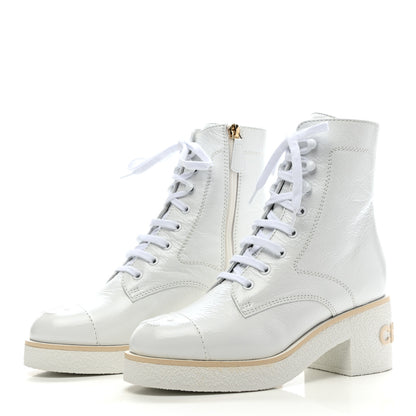 Chanel Shiny Crumpled Lambskin Lace Up Combat Boots 35.5 White 3 of 7