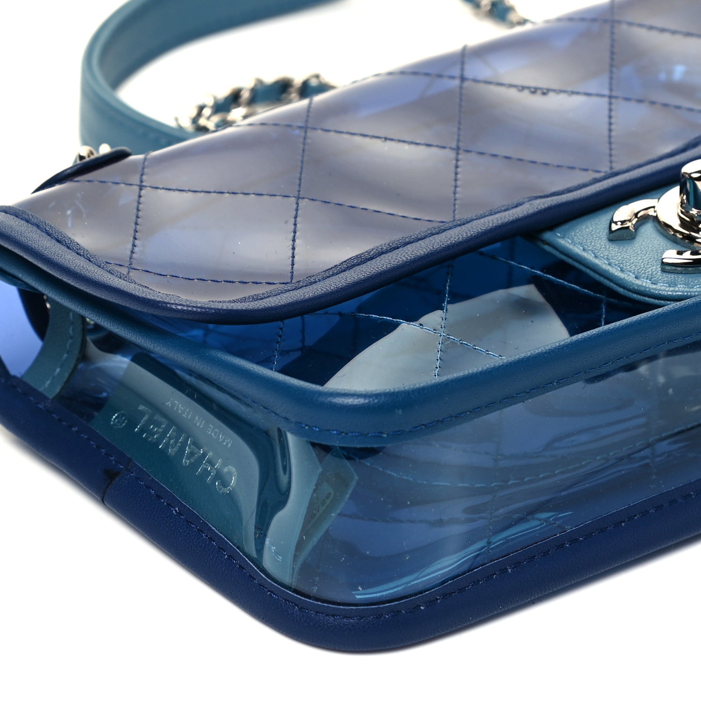 PVC Lambskin Stitched Mini Coco Splash Flap Blue