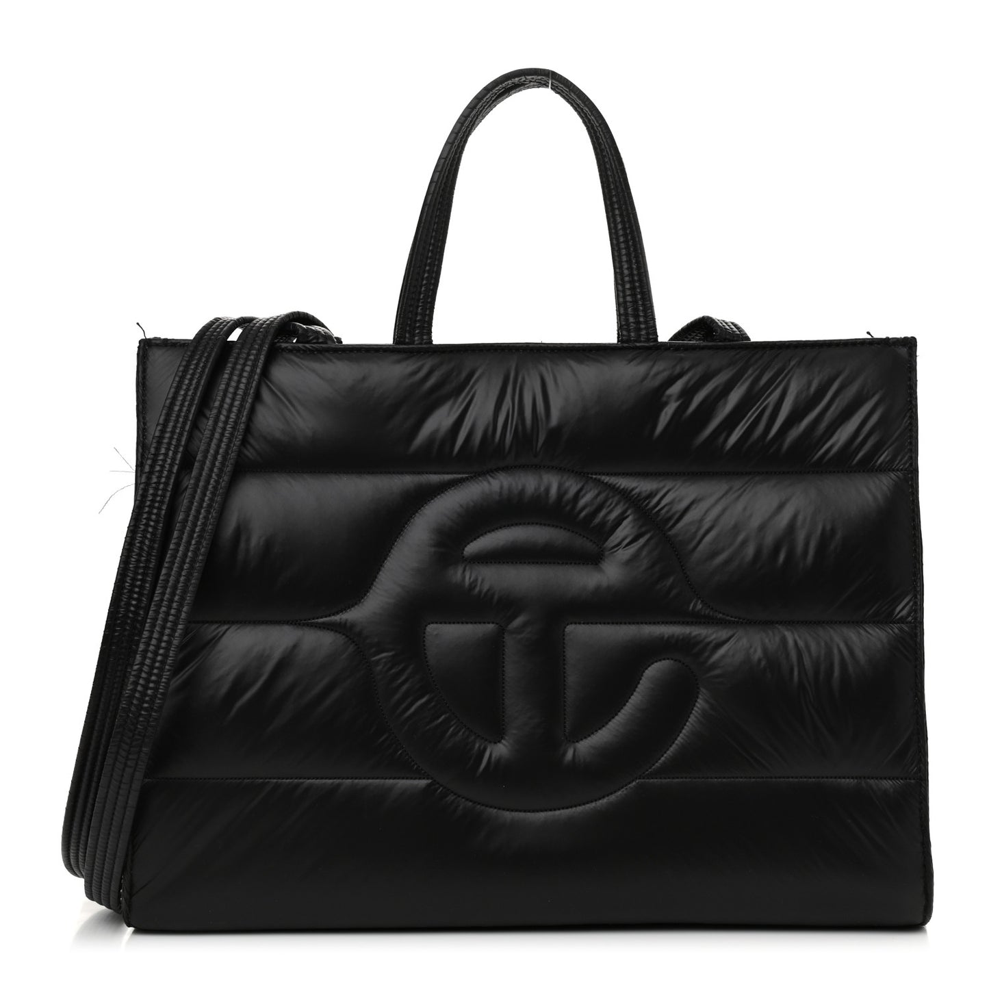 Nylon Medium Puff Shopping Bag Black