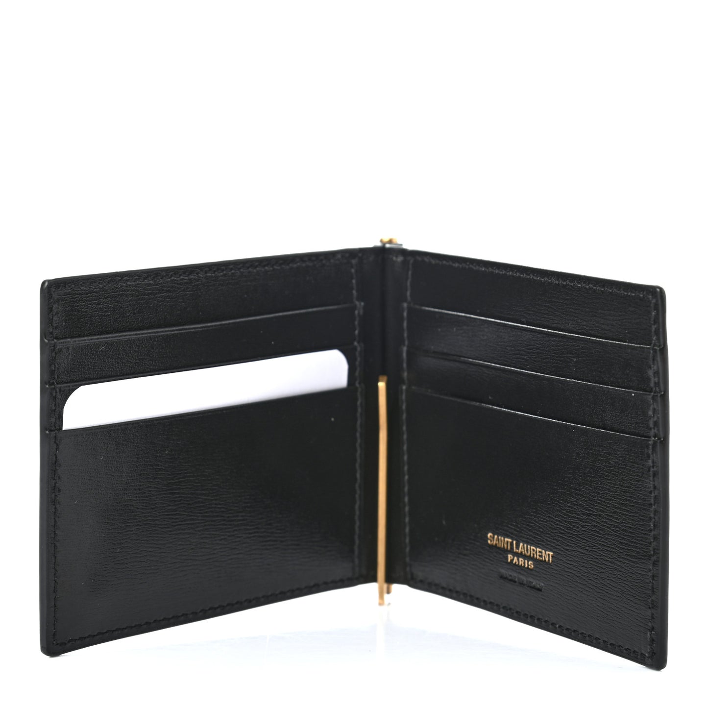 Shiny Calfskin Tiny Cassandre Bill Clip Wallet Black