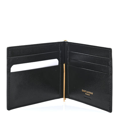 Saint Laurent Shiny Calfskin Tiny Cassandre Bill Clip Wallet Black 5 of 7