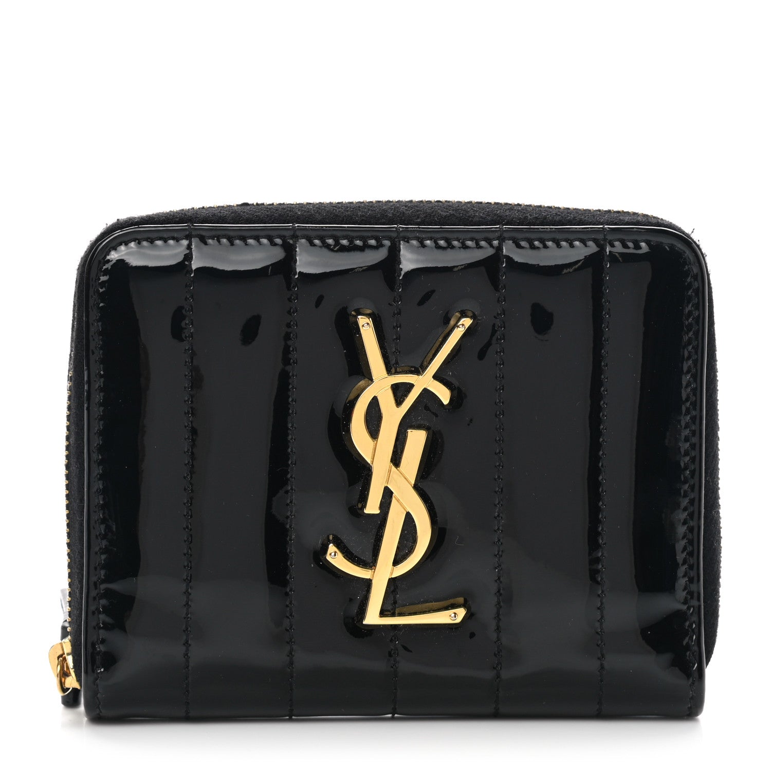 Saint Laurent Patent Matelasse Monogram Vicky Zip Around Card Holder Black 1 of 12