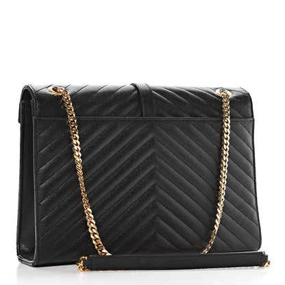 Saint Laurent Grain De Poudre Matelasse Chevron Large Monogram Satchel Black 3 of 20