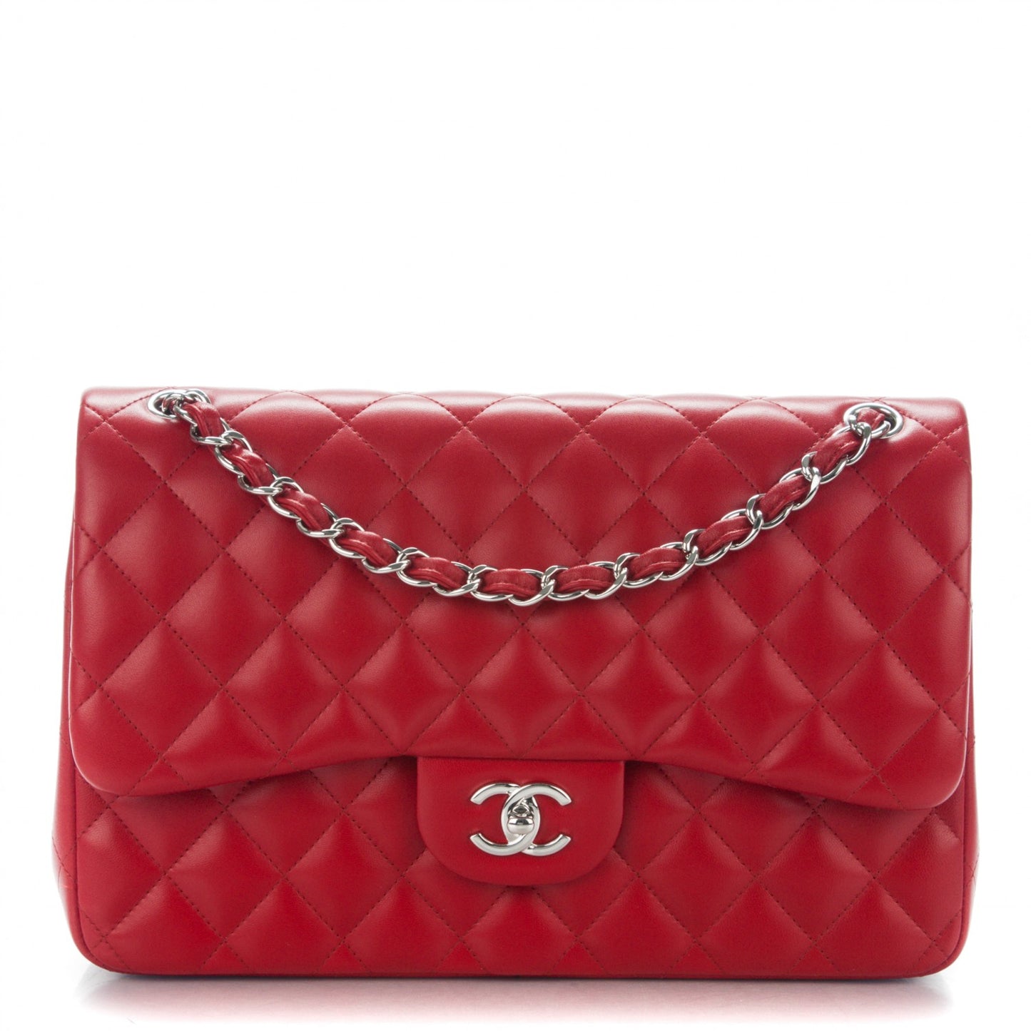Lambskin Quilted Jumbo Double Flap Red