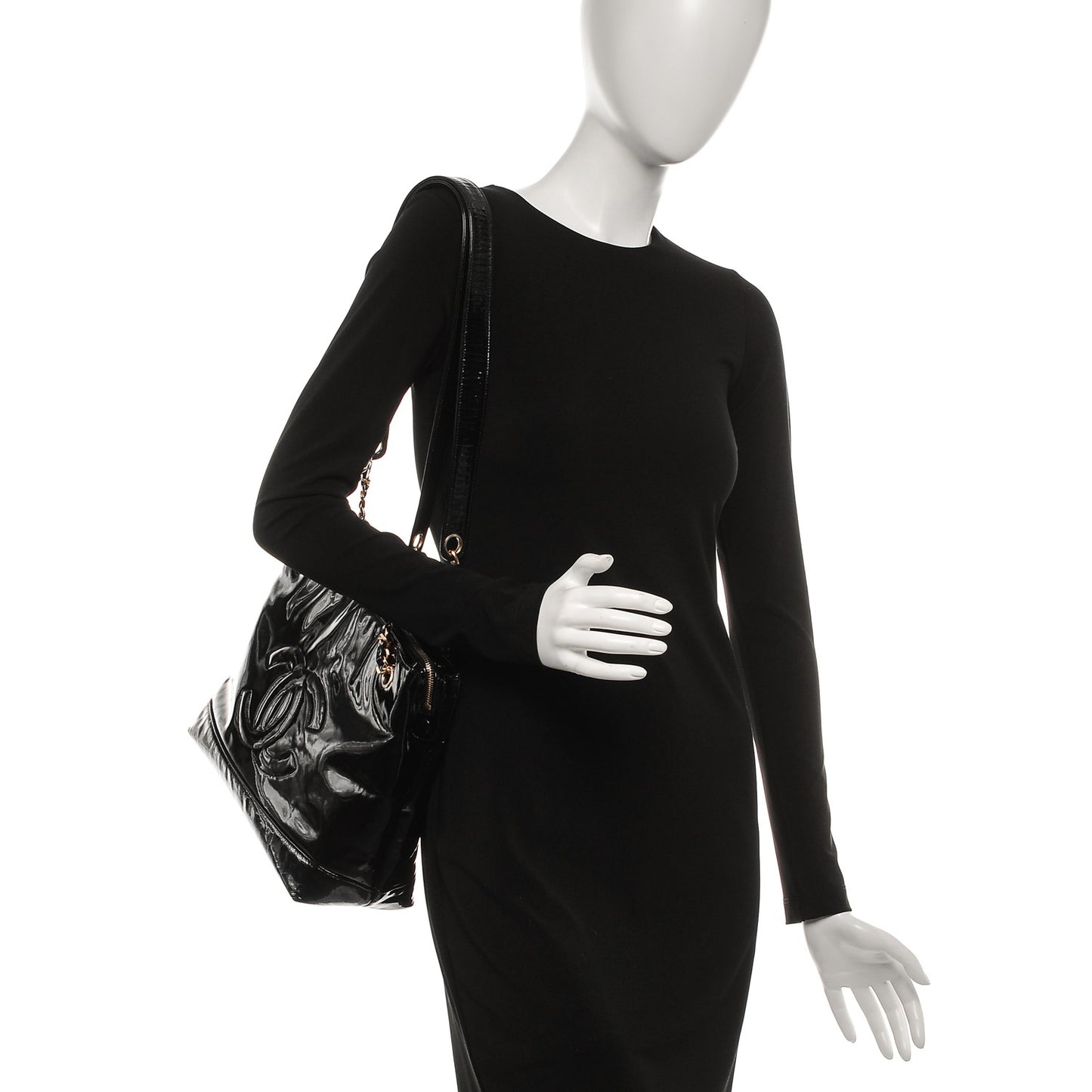 Patent CC Shoulder Bag Black