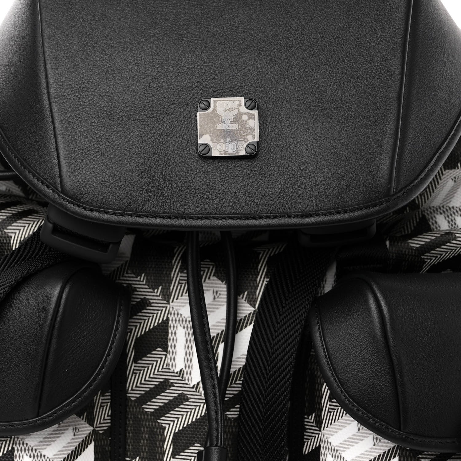 MCM Canvas Nappa Cubic Monogram Medium Two-Pocket Brandenburg Backpack Black White 8 of 10