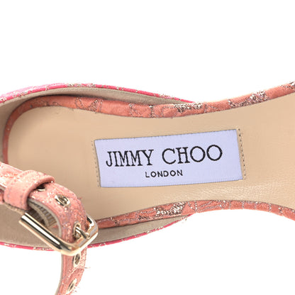 Jimmy Choo Floral Jacquard Fabric Edina 85mm Sandals 37.5 Flamingo Calypso 7 of 7