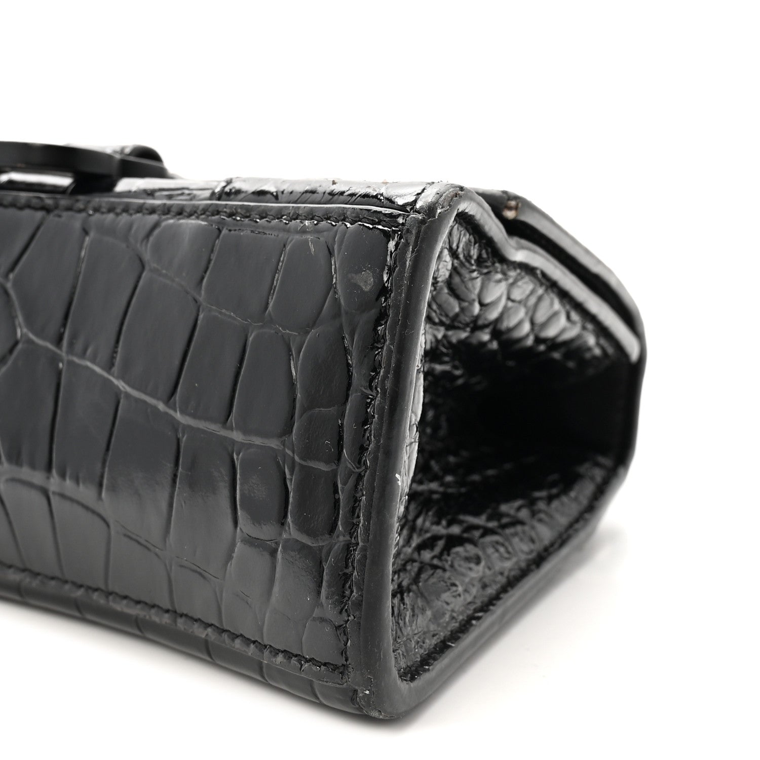Balenciaga Shiny Calfskin Monochrome Crocodile Embossed Hourglass