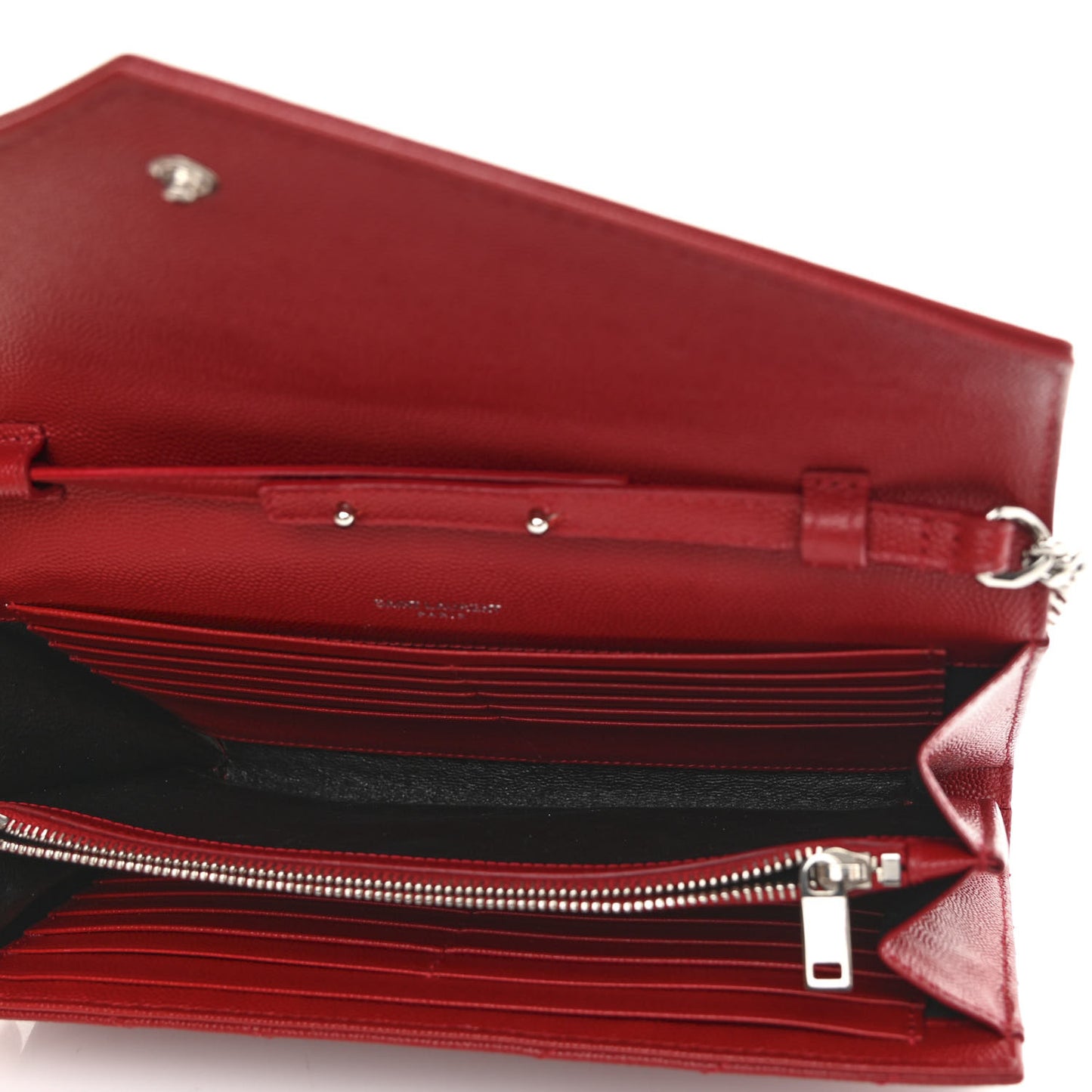 Grain De Poudre Matelasse Chevron Monogram Chain Wallet Red