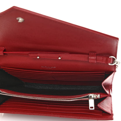 Saint Laurent Grain De Poudre Matelasse Chevron Monogram Chain Wallet Red 4 of 9