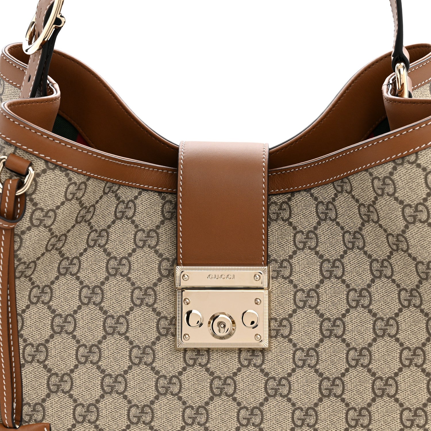 Gucci GG Icon Monogram Padlock Shoulder Bag Beige Dark Brown 8 of 10