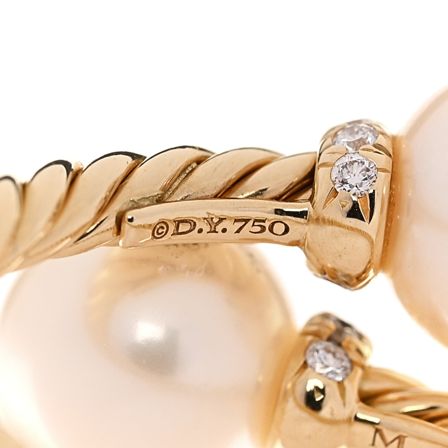 David Yurman 18K Yellow Gold Cultured Pearl Diamond 7.5mm Solari Bypass Ring 54 6.75 4 of 5