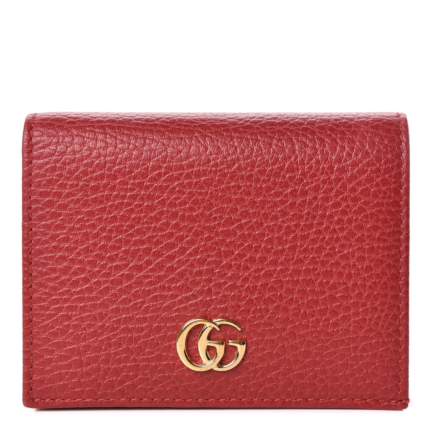 Pebbled Calfskin GG Marmont Card Case Hibiscus Red