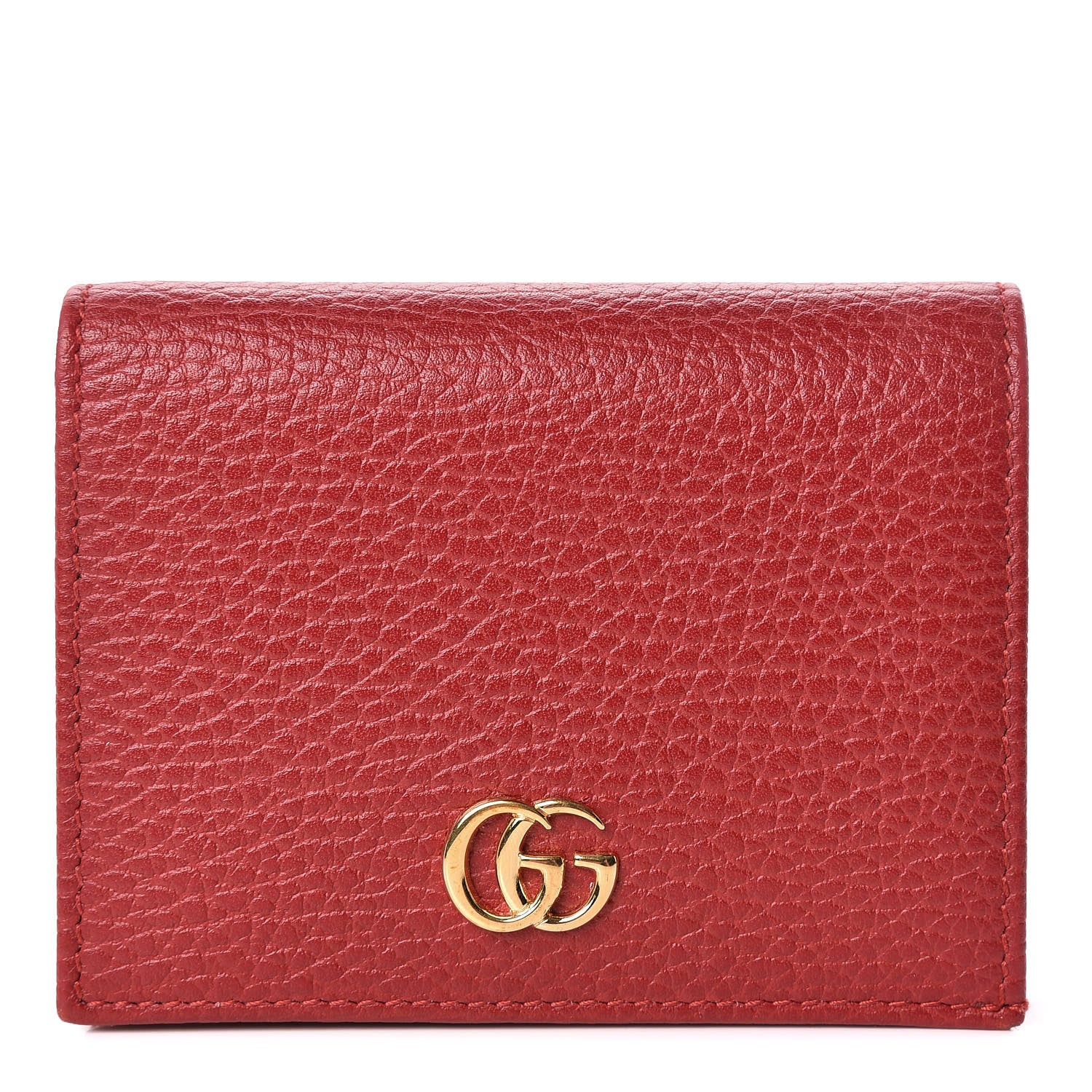 Gucci Pebbled Calfskin GG Marmont Card Case Hibiscus Red 1 of 8