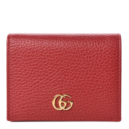 Gucci Pebbled Calfskin GG Marmont Card Case Hibiscus Red 1 of 8