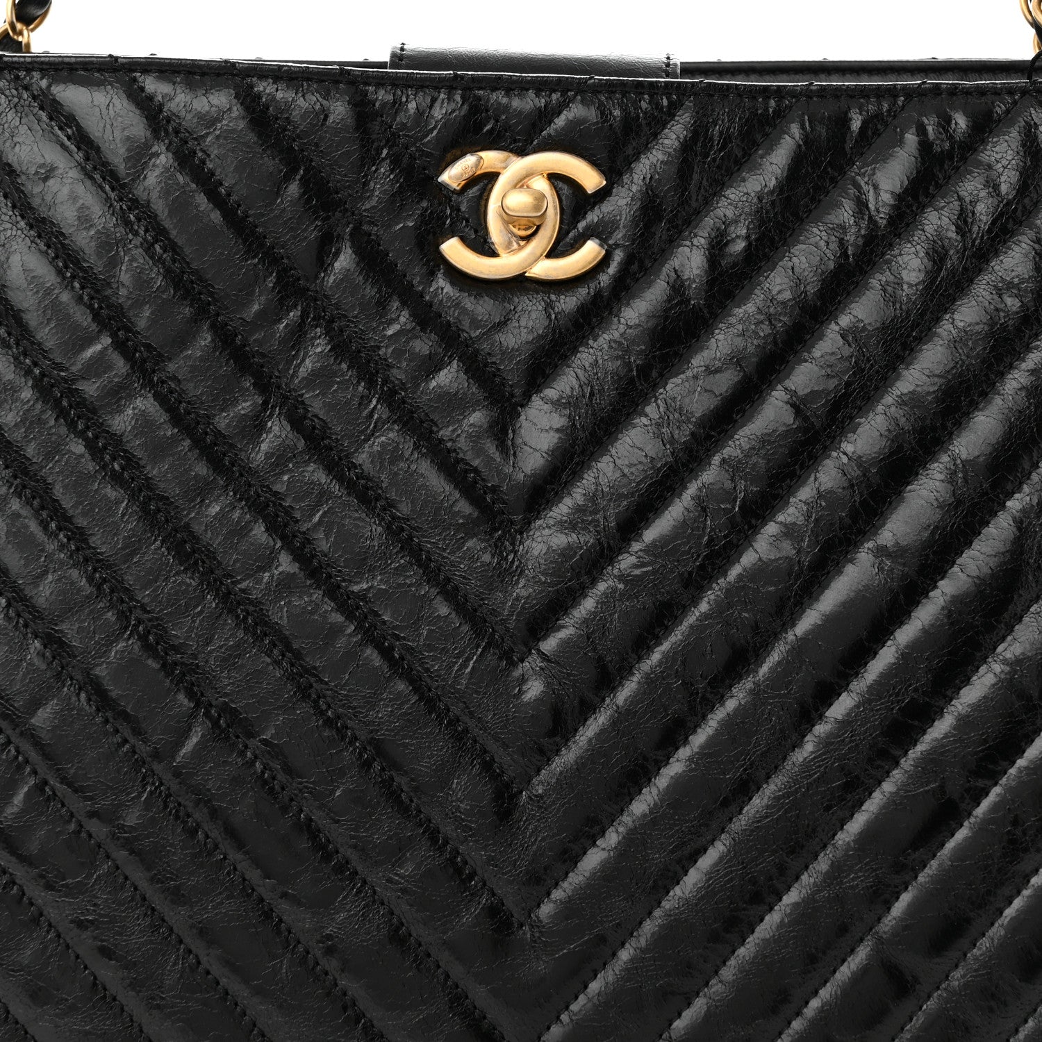 Chanel Aged Calfskin Chevron Quilted Shopping Tote Black 8 of 10