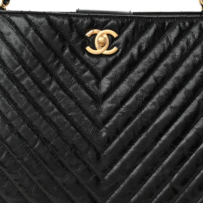 Chanel Aged Calfskin Chevron Quilted Shopping Tote Black 8 of 10