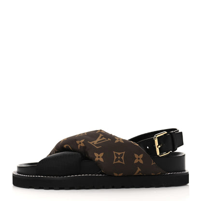 Louis Vuitton Calfskin Padded Nylon Monogram Paseo Flat Comfort Sandals 37.5 Black 1 of 7